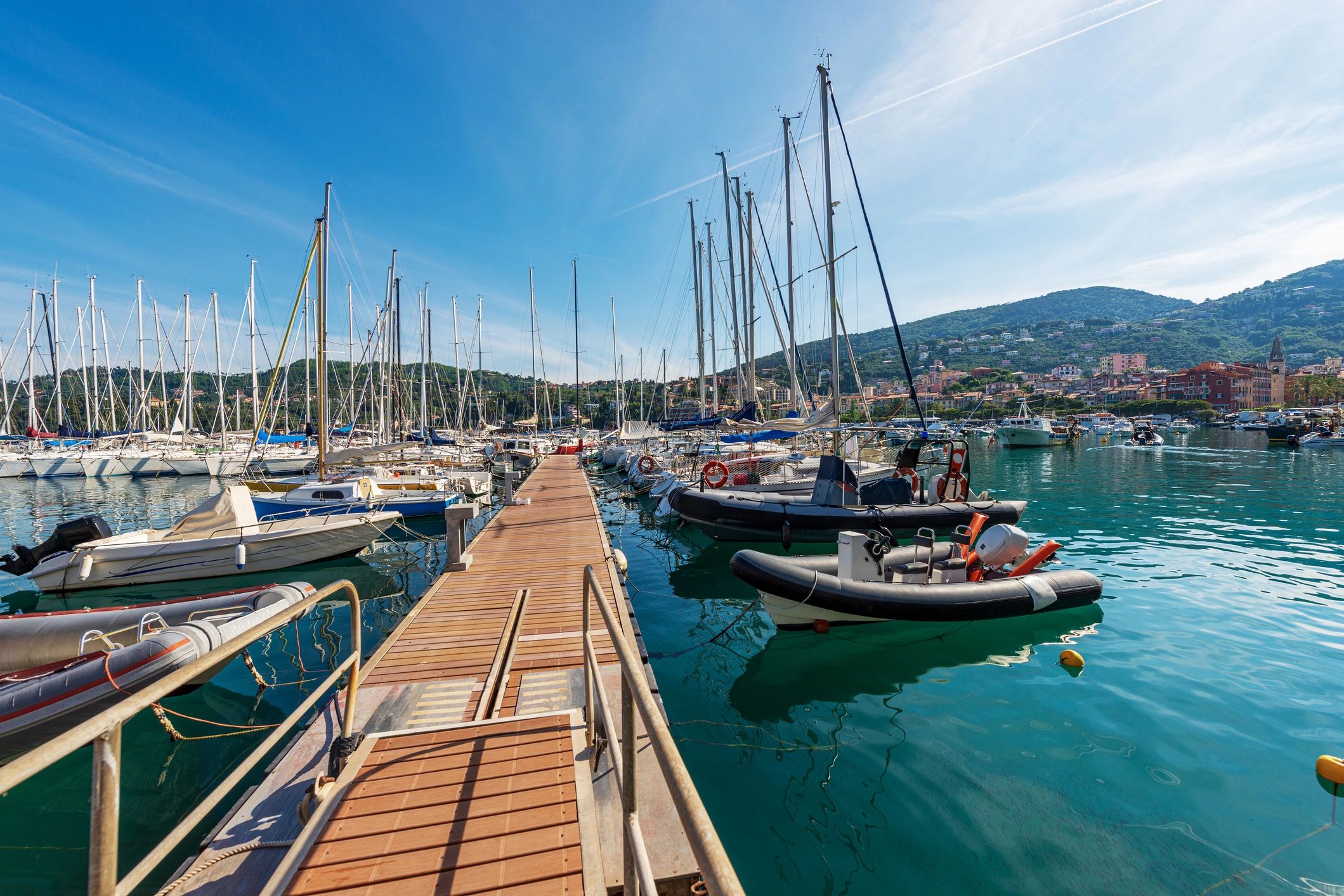 Recreational boats moored in a marina
