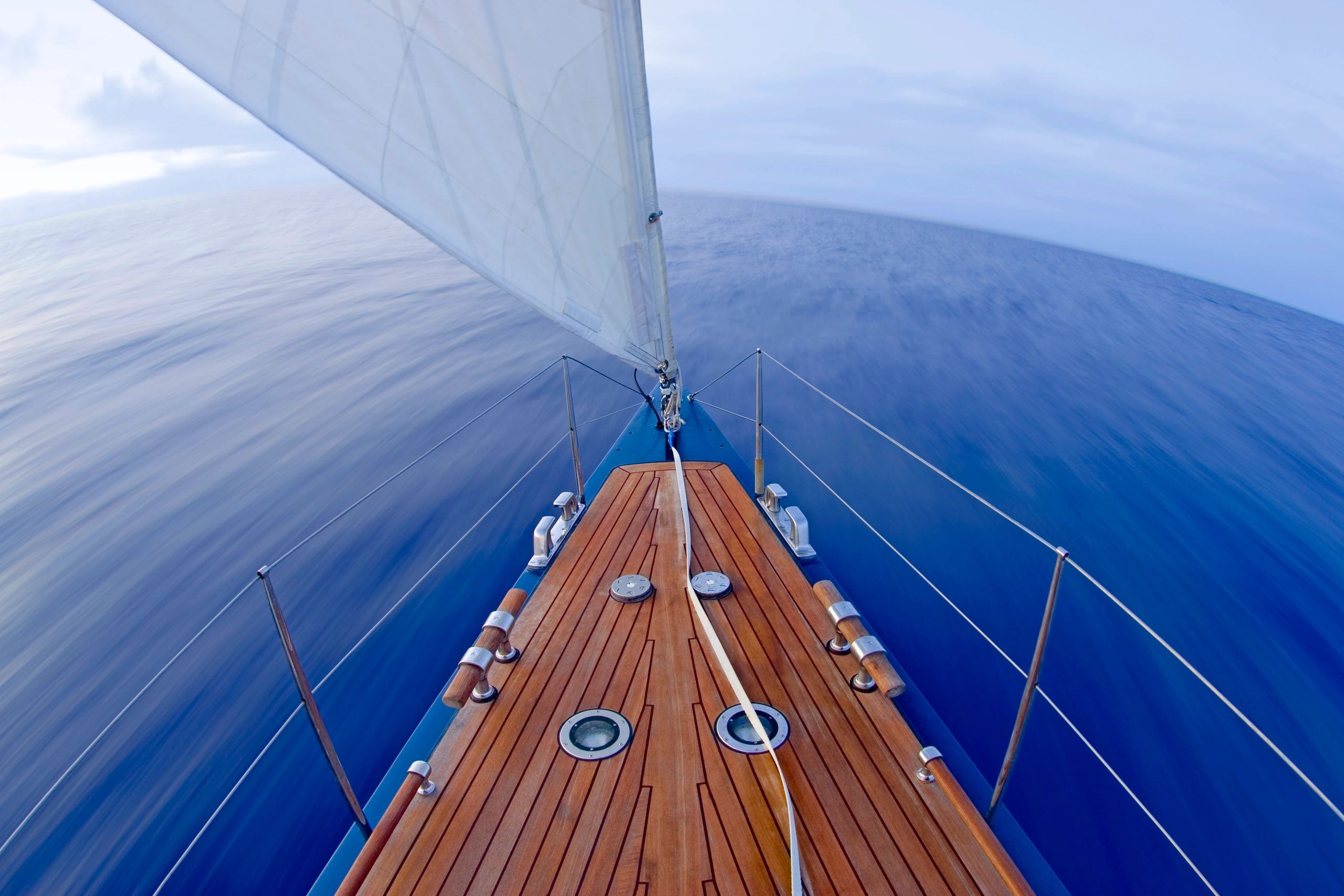 Bow of sailing yacht at sea
